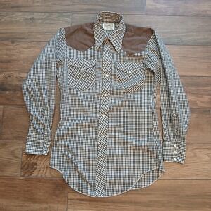 H BAR C Shirt Brown Western Snap Front Rodeo